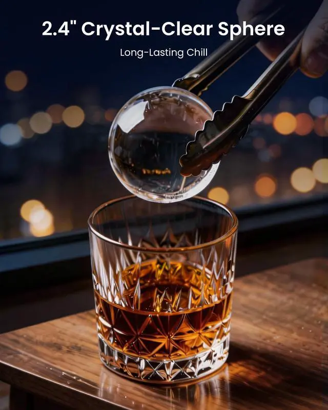 Alt view image 2 of 7 - 2.4" Ice Ball Maker50 pcs/24H,2 pcs in 60 Mins, Slow-Melting Crystal Ball Sphere ice Maker with Self-Cleaning, Countertop Clear Ice Maker for WhiskeyBlack