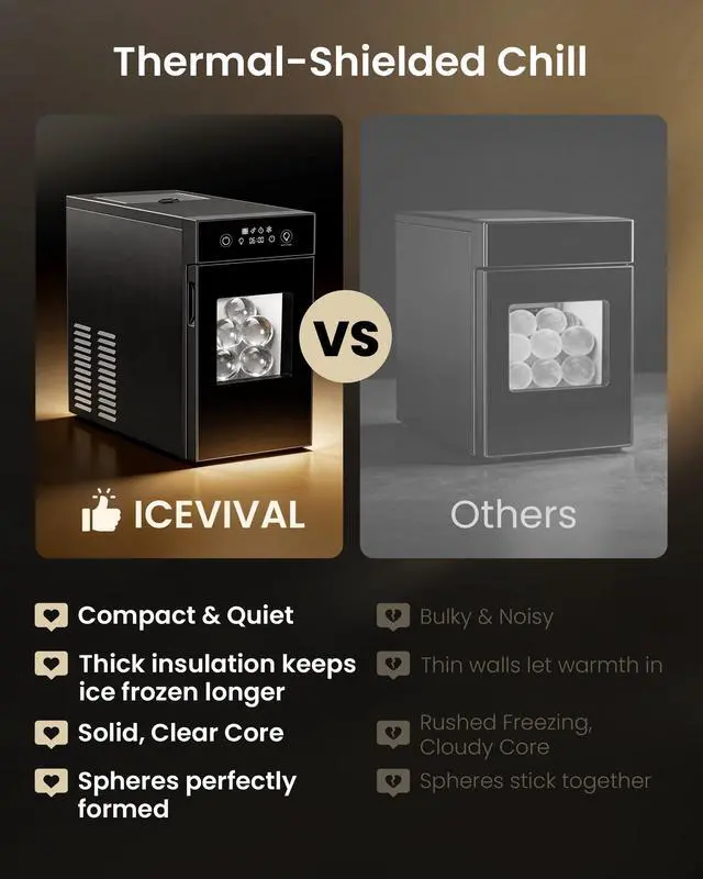 Alt view image 4 of 7 - 2.4" Ice Ball Maker50 pcs/24H,2 pcs in 60 Mins, Slow-Melting Crystal Ball Sphere ice Maker with Self-Cleaning, Countertop Clear Ice Maker for WhiskeyBlack