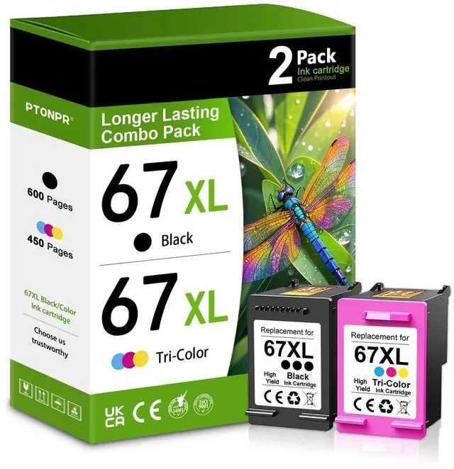 Main image of 67XL Ink Cartridges Black/Color Combo Pack (2-Pack, Black/Color) Replacement for HP Ink 67 67xl Printer Ink for Deskjet 2700e 2755e 2755 2700 2752 4155e Envy 6000 6055e 6400 6455 Printer