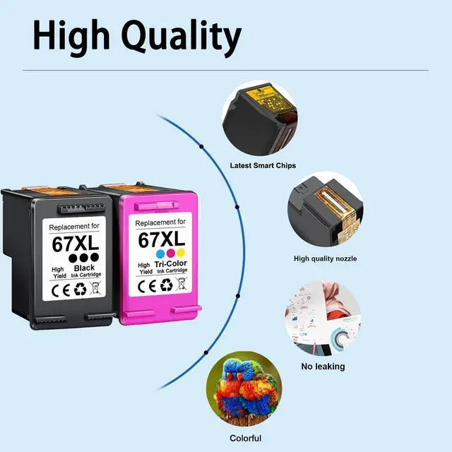 Alt view image 4 of 7 - 67XL Ink Cartridges Black/Color Combo Pack (2-Pack, Black/Color) Replacement for HP Ink 67 67xl Printer Ink for Deskjet 2700e 2755e 2755 2700 2752 4155e Envy 6000 6055e 6400 6455 Printer