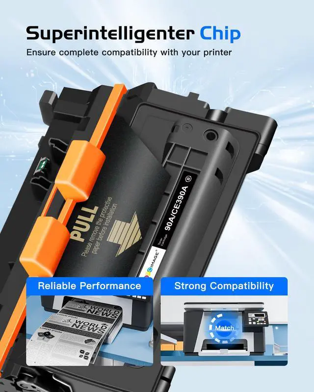 Alt view image 6 of 7 - CE390A 90A Black Toner Cartridge Replacement for HP 90A CE390A 90X Toner Compatible for Enterprise 600 M602 M601 M4555 M602dn M602n M602x M603dn M603n M4555f M4555h Printer (2-Pack)