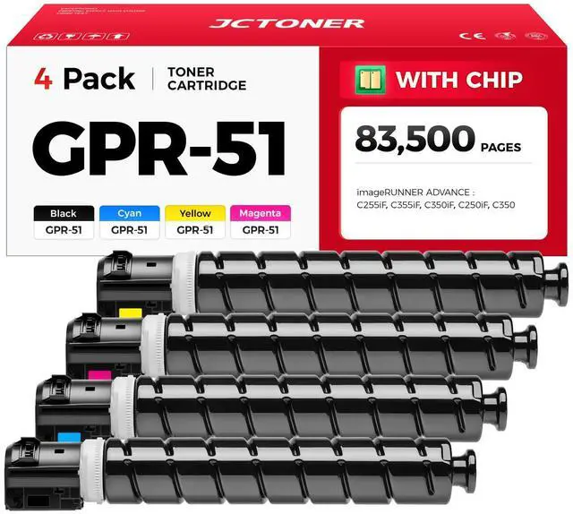 Main image of GPR-51 GPR51 Toner Cartridge 8516B003 8517B003 8518B003 8519B003 Replacement for Canon ImageRunner Advance C250if C255if C350if C350p C355if Printer Ink High Yield 4-Pack Set Black Cyan Magenta Yellow