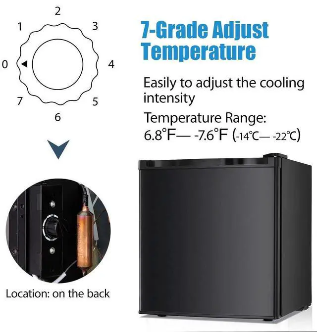 Alt view image 4 of 7 - Upright Freezer 1.1 Cu.ft, Compact Mini Freezer with Reversible Single Door, Temperature Control, Removable Shelves, Small freezer Stainless Steel for Dorms Home Office, Black