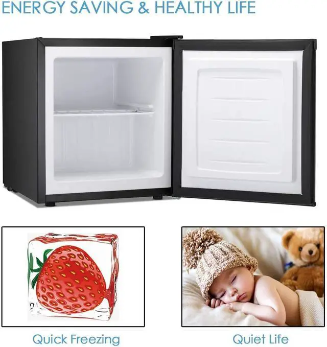 Alt view image 5 of 7 - Upright Freezer 1.1 Cu.ft, Compact Mini Freezer with Reversible Single Door, Temperature Control, Removable Shelves, Small freezer Stainless Steel for Dorms Home Office, Black