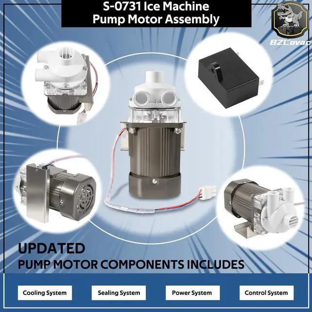 Alt view image 4 of 7 - S-0731 Water Pump for Hoshizaki, Ice Machine Motor Assembly with Mounting Plate, 14-Inch Cable, and Factory Plug