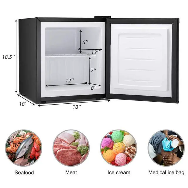 Alt view image 7 of 7 - Upright Freezer 1.1 Cu.ft, Compact Mini Freezer with Reversible Single Door, Temperature Control, Removable Shelves, Small freezer Stainless Steel for Dorms Home Office, Black