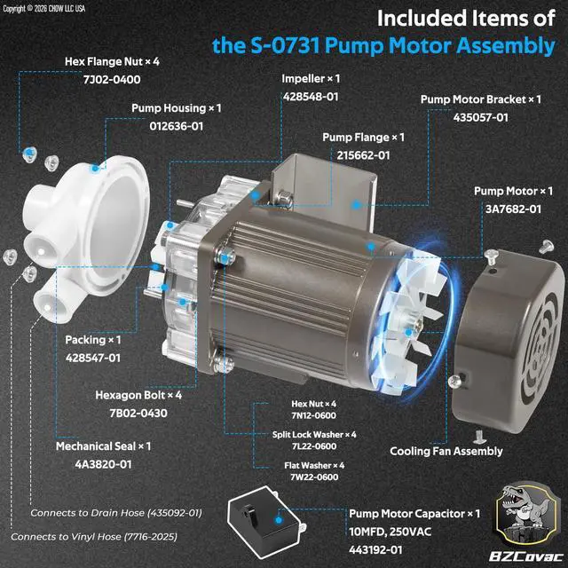 Alt view image 5 of 7 - S-0731 Water Pump for Hoshizaki, Ice Machine Motor Assembly with Mounting Plate, 14-Inch Cable, and Factory Plug