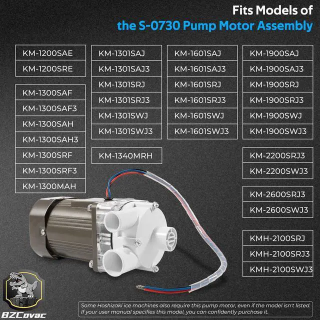 Alt view image 2 of 7 - S-0730 Water Pump for Hoshizaki, Ice Machine Motor Pump Assembly with Cable and Plug Service Kit