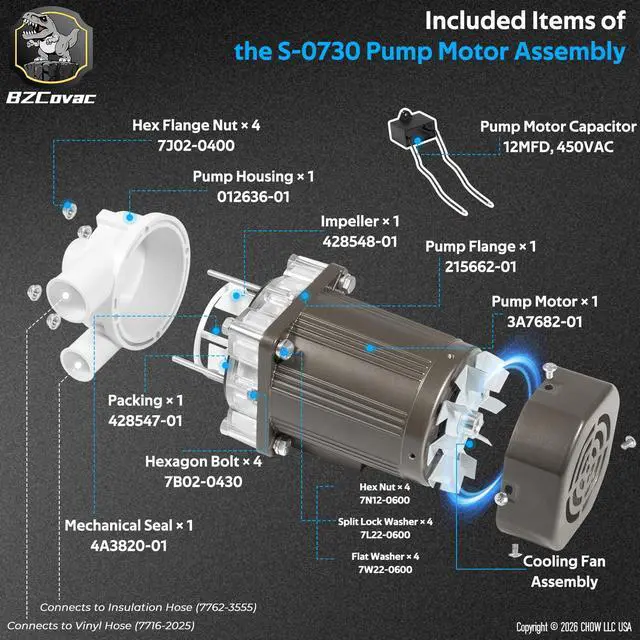Alt view image 4 of 7 - S-0730 Water Pump for Hoshizaki, Ice Machine Motor Pump Assembly with Cable and Plug Service Kit