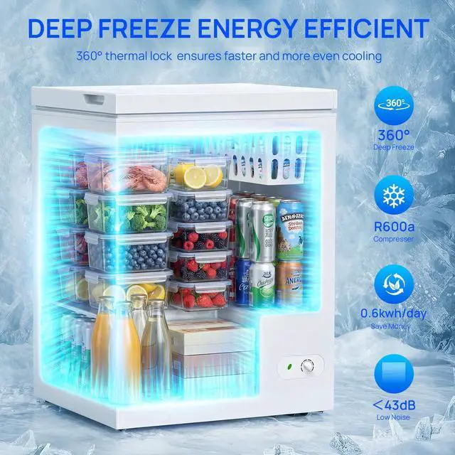 Alt view image 2 of 7 - 5.0 Cu.Ft Chest Freezer with 3 Removable Baskets | Garage, apartment & dorm frozen food storage, 7-level thermostat, 43 dB quiet operation, energy-efficient cooling