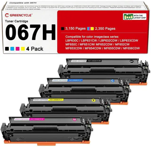 Main image of 067H (4 Pack High-Yield) Compatible Toner for Canon 067H 067 | CRG067H Cartridge Replacement With Chip | for LBP632Cdw LBP633Cdw MF653Cdw MF656Cdw Printer, Black + Cyan + Yellow + Magenta