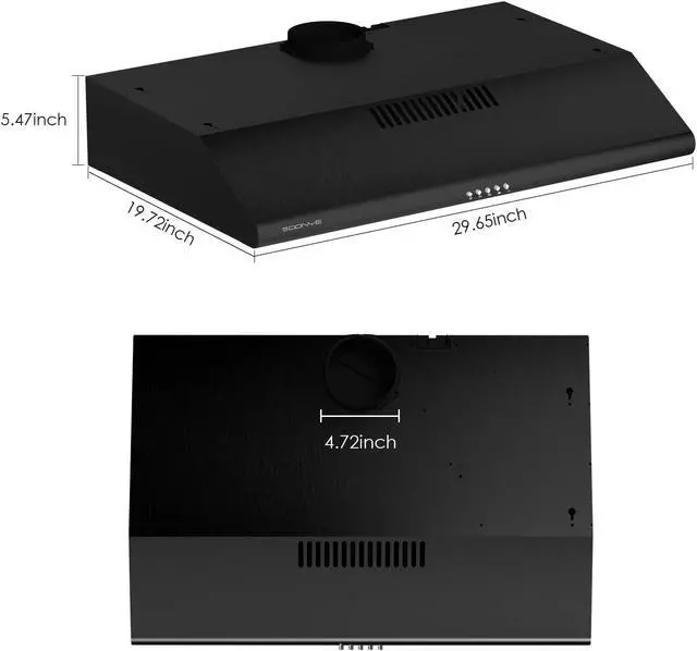 Alt view image 3 of 7 - 30 inch Stainless Steel Under Cabinet Range Hood, Slim Kitchen Vent Hood Ducted/Ductless Convertible with 3 Speed Controls, 5-Layer Aluminum Filters,LED Lights (Matte Black)
