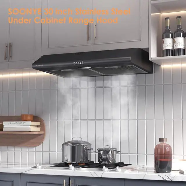 Alt view image 5 of 7 - 30 inch Stainless Steel Under Cabinet Range Hood, Slim Kitchen Vent Hood Ducted/Ductless Convertible with 3 Speed Controls, 5-Layer Aluminum Filters,LED Lights (Matte Black)