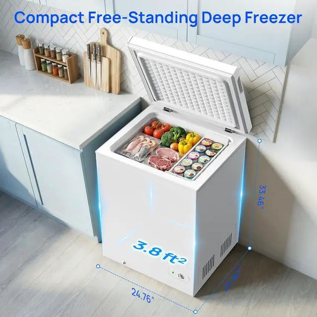 Alt view image 6 of 7 - 5.0 Cu.Ft Chest Freezer with 3 Removable Baskets | Garage, apartment & dorm frozen food storage, 7-level thermostat, 43 dB quiet operation, energy-efficient cooling