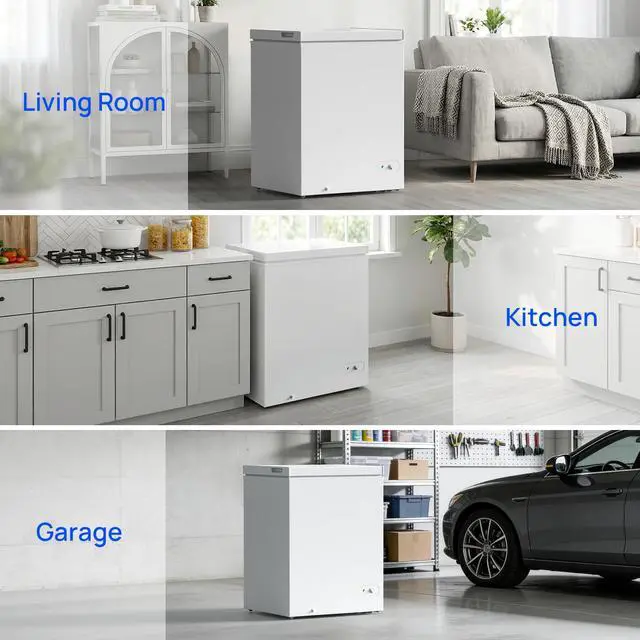 Alt view image 7 of 7 - 5.0 Cu.Ft Chest Freezer with 3 Removable Baskets | Garage, apartment & dorm frozen food storage, 7-level thermostat, 43 dB quiet operation, energy-efficient cooling