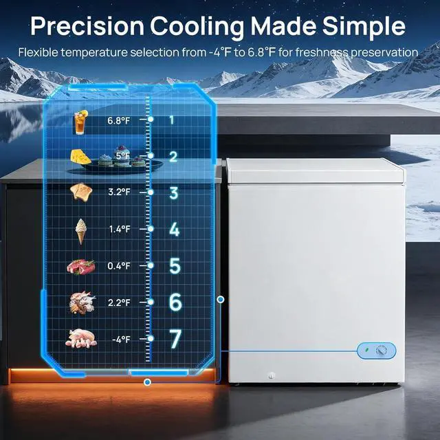 Alt view image 3 of 7 - 5.0 Cu.Ft Compact Deep Freezer with 3 Storage Baskets | Ideal for meat, seafood and frozen meals, adjustable temperature, quiet operation, compact space-saving design