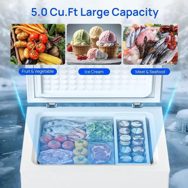 Alt view image 4 of 7 - 5.0 Cu.Ft Compact Deep Freezer with 3 Storage Baskets | Ideal for meat, seafood and frozen meals, adjustable temperature, quiet operation, compact space-saving design