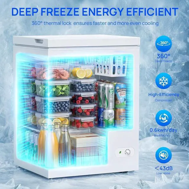 Alt view image 2 of 7 - 5.0 Cu.Ft Compact Deep Freezer with 3 Storage Baskets | Ideal for meat, seafood and frozen meals, adjustable temperature, quiet operation, compact space-saving design