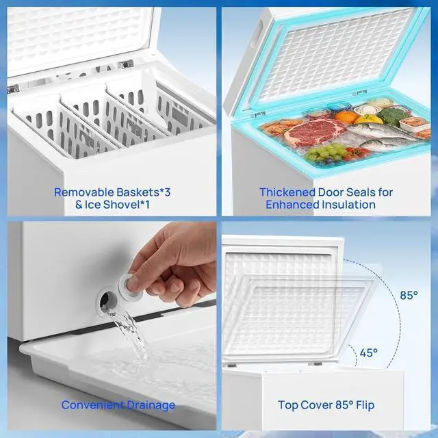 Alt view image 5 of 7 - 5.0 Cu.Ft Compact Deep Freezer with 3 Storage Baskets | Ideal for meat, seafood and frozen meals, adjustable temperature, quiet operation, compact space-saving design