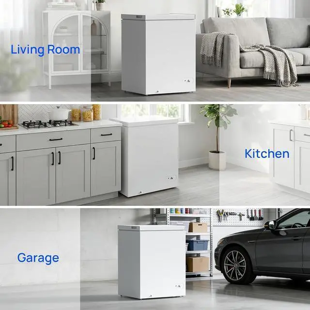 Alt view image 7 of 7 - 5.0 Cu.Ft Compact Deep Freezer with 3 Storage Baskets | Ideal for meat, seafood and frozen meals, adjustable temperature, quiet operation, compact space-saving design