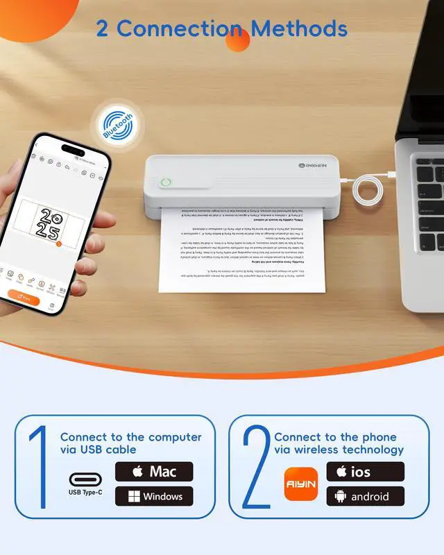 Alt view image 4 of 7 - A41 Bluetooth Thermal Printer, Portable Inkless Printer for Travel Supports 8.5 x 11 Inch Paper, Small Mobile Printing Device Ideal for Office, School, Home