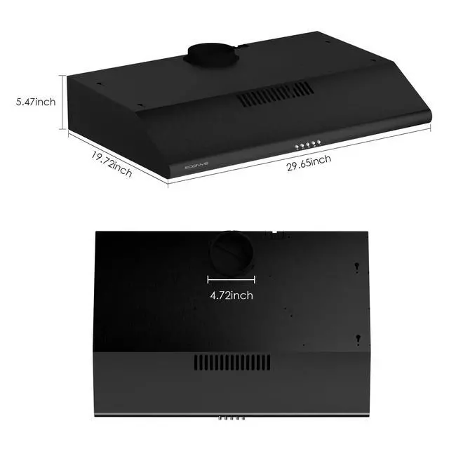 Alt view image 7 of 7 - 30 inch Stainless Steel Under Cabinet Range Hood, Slim Kitchen Vent Hood Ducted/Ductless Convertible with 3 Speed Controls, 5-Layer Aluminum Filters,LED Lights (Black)