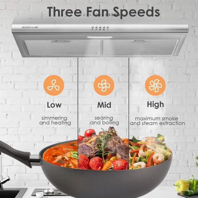 Alt view image 2 of 7 - 30 inch Stainless Steel Under Cabinet Range Hood, Slim Kitchen Vent Hood Ducted/Ductless Convertible with 3 Speed Controls, 5-Layer Aluminum Filters,LED Lights (Silver)