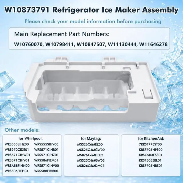 Alt view image 2 of 7 - W10873791 Ice Maker Assembly, Compatible with Whirlpool Refrigerators | Compatible with Models W10760070 W10798411 W11130444 and Other Models; High Quality; Comes with a