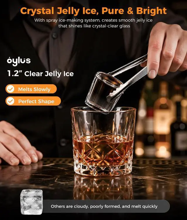 Alt view image 3 of 7 - Clear Ice Cube Maker, 8 Crystal Clear 1.2" Jelly Ice Cube in 20Mins | Spray Technology For Crystal-Clear Ice, 10 Ice Sizes Adjust, 24H Timer, Bin Full & Low Water Alert, For Whiskey, Cocktails