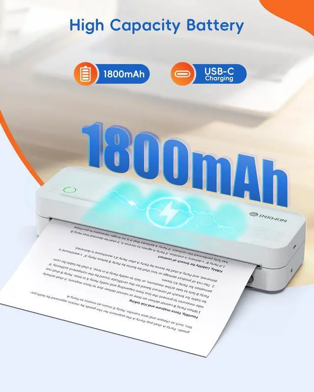 Alt view image 7 of 7 - A41 Bluetooth Thermal Printer, Portable Inkless Printer for Travel Supports 8.5 x 11 Inch Paper, Small Mobile Printing Device Ideal for Office, School, Home