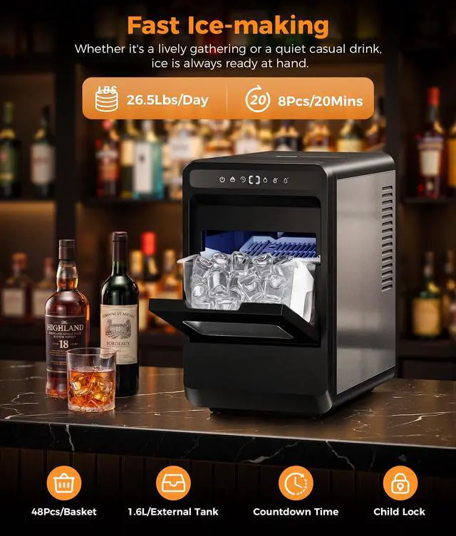 Alt view image 2 of 7 - Clear Ice Cube Maker, 8 Crystal Clear 1.2" Jelly Ice Cube in 20Mins | Spray Technology For Crystal-Clear Ice, 10 Ice Sizes Adjust, 24H Timer, Bin Full & Low Water Alert, For Whiskey, Cocktails
