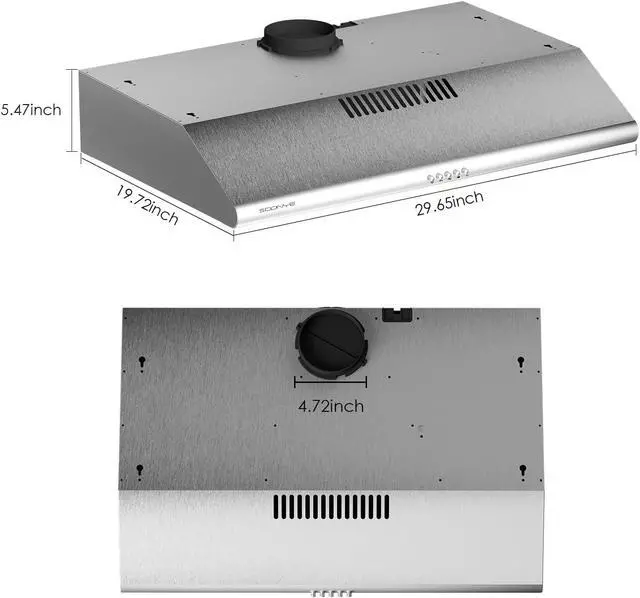 Alt view image 7 of 7 - 30 inch Stainless Steel Under Cabinet Range Hood, Slim Kitchen Vent Hood Ducted/Ductless Convertible with 3 Speed Controls, 5-Layer Aluminum Filters,LED Lights (Silver)