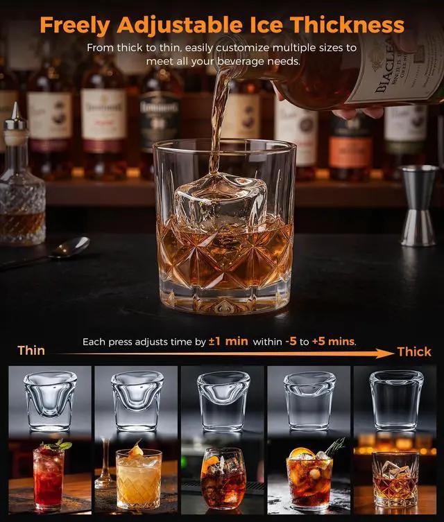 Alt view image 4 of 7 - Clear Ice Cube Maker, 8 Crystal Clear 1.2" Jelly Ice Cube in 20Mins | Spray Technology For Crystal-Clear Ice, 10 Ice Sizes Adjust, 24H Timer, Bin Full & Low Water Alert, For Whiskey, Cocktails