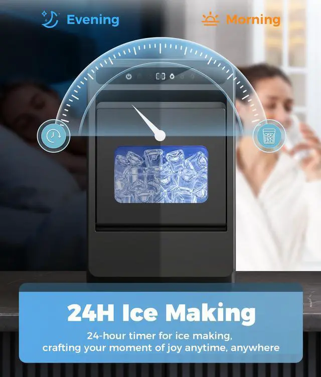 Alt view image 5 of 7 - Clear Ice Cube Maker, 8 Crystal Clear 1.2" Jelly Ice Cube in 20Mins | Spray Technology For Crystal-Clear Ice, 10 Ice Sizes Adjust, 24H Timer, Bin Full & Low Water Alert, For Whiskey, Cocktails