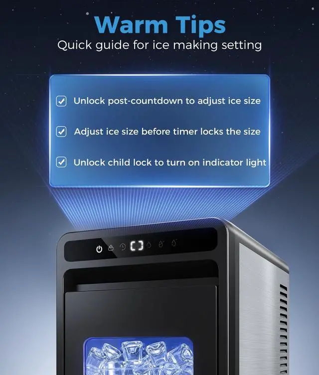 Alt view image 7 of 7 - Clear Ice Cube Maker, 8 Crystal Clear 1.2" Jelly Ice Cube in 20Mins | Spray Technology For Crystal-Clear Ice, 10 Ice Sizes Adjust, 24H Timer, Bin Full & Low Water Alert, For Whiskey, Cocktails