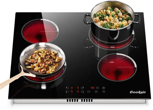 Main image of Electric Cooktop 24 Inch Drop-in 6000W 240V Hard Wired | 4 Burner Electric Stove Top 24 In Sensor Touch Control, Timer, Kids Safety Lock, Cut-out Size: 22.05"x19.3", 220V Hard Wired