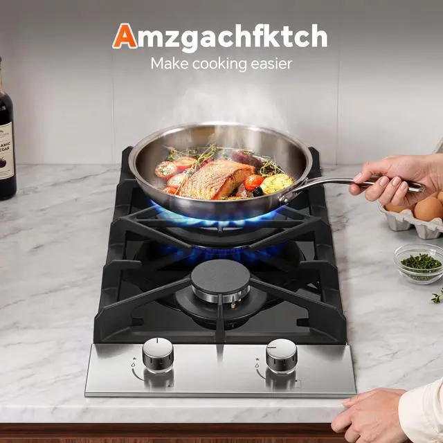 Alt view image 7 of 7 - Gas Cooktop 2 Burner 12 Inch, Propane Cooktop Dual Fuel LPG/NG Convertible, Gas Stove Built-in Black Tempered Glass with Thermocouple Protection for Apartment Outdoor RV