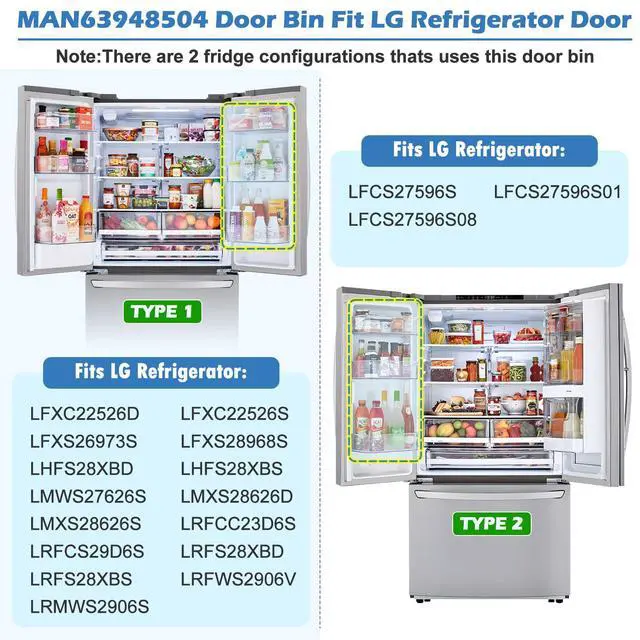 Alt view image 2 of 7 - 2PACK Upgraded MAN63948504 Refrigerator Door Shelf Bin,Compatible With LG/Kenmore Refrigerator Door Shelf Replacement,Replaces LFXS26973S LMXS28626S LFXC22526D Fridge Door Shelves Basket