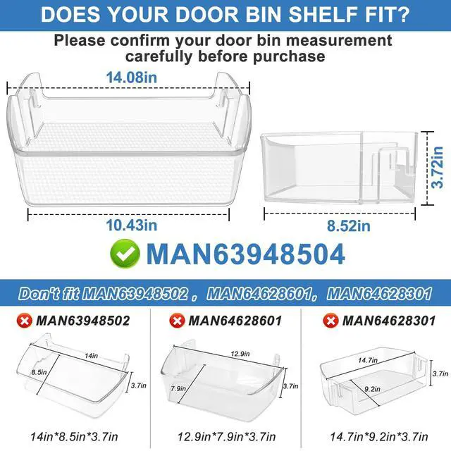 Alt view image 3 of 7 - 2PACK Upgraded MAN63948504 Refrigerator Door Shelf Bin,Compatible With LG/Kenmore Refrigerator Door Shelf Replacement,Replaces LFXS26973S LMXS28626S LFXC22526D Fridge Door Shelves Basket