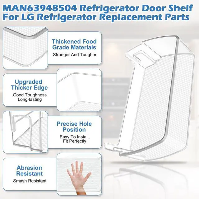 Alt view image 4 of 7 - 2PACK Upgraded MAN63948504 Refrigerator Door Shelf Bin,Compatible With LG/Kenmore Refrigerator Door Shelf Replacement,Replaces LFXS26973S LMXS28626S LFXC22526D Fridge Door Shelves Basket