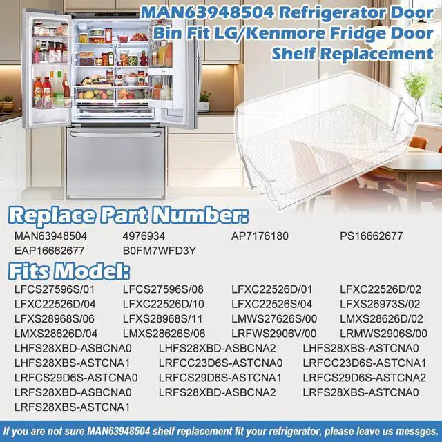 Alt view image 5 of 7 - 2PACK Upgraded MAN63948504 Refrigerator Door Shelf Bin,Compatible With LG/Kenmore Refrigerator Door Shelf Replacement,Replaces LFXS26973S LMXS28626S LFXC22526D Fridge Door Shelves Basket