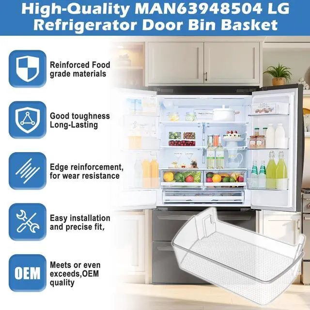 Alt view image 6 of 7 - 2PACK Upgraded MAN63948504 Refrigerator Door Shelf Bin,Compatible With LG/Kenmore Refrigerator Door Shelf Replacement,Replaces LFXS26973S LMXS28626S LFXC22526D Fridge Door Shelves Basket