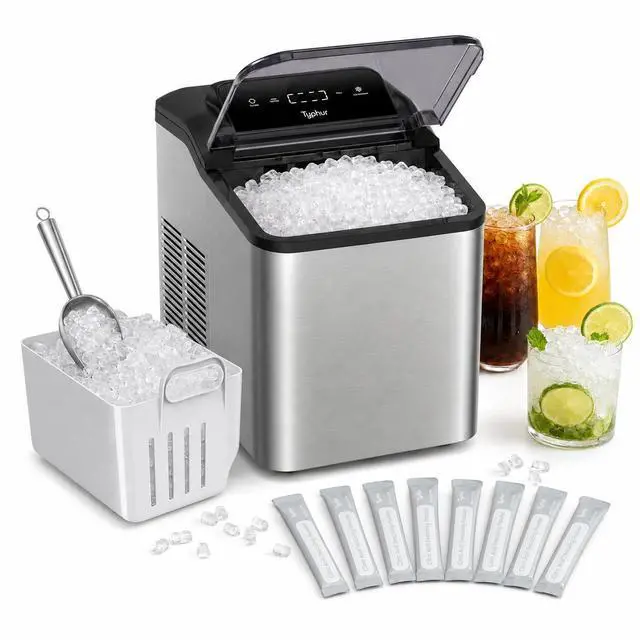 Main image of Fast Nugget Ice Maker, 35lbs/24H Pebble Chewable Ice Machine Countertop, Powerful Self-Cleaning Pump with 8-Pack Cleaner, Stainless Steel, Dual Ice Scoops for Camping, Home, RV
