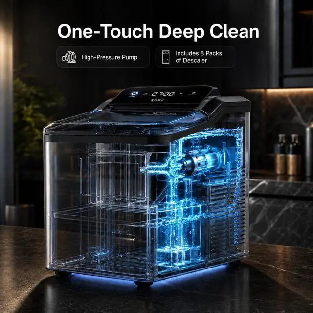 Alt view image 2 of 6 - Fast Nugget Ice Maker, 35lbs/24H Pebble Chewable Ice Machine Countertop, Powerful Self-Cleaning Pump with 8-Pack Cleaner, Stainless Steel, Dual Ice Scoops for Camping, Home, RV