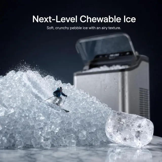 Alt view image 3 of 6 - Fast Nugget Ice Maker, 35lbs/24H Pebble Chewable Ice Machine Countertop, Powerful Self-Cleaning Pump with 8-Pack Cleaner, Stainless Steel, Dual Ice Scoops for Camping, Home, RV