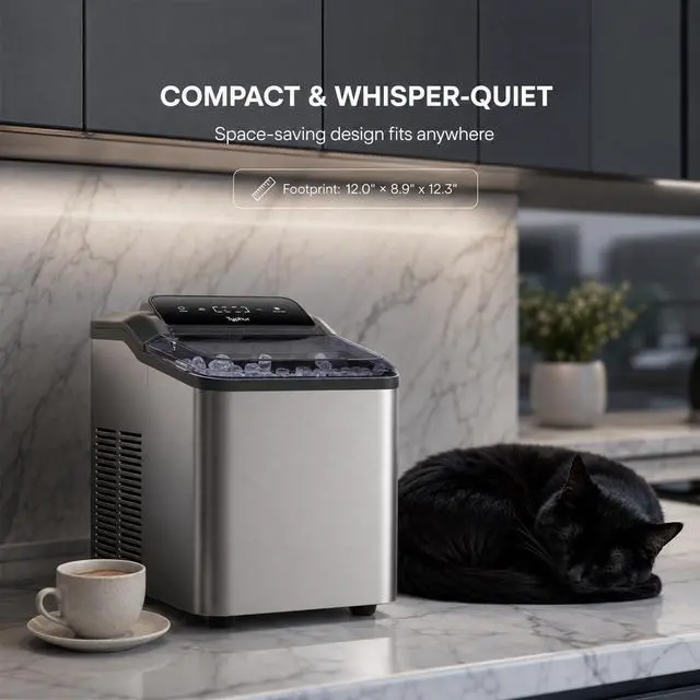 Alt view image 5 of 6 - Fast Nugget Ice Maker, 35lbs/24H Pebble Chewable Ice Machine Countertop, Powerful Self-Cleaning Pump with 8-Pack Cleaner, Stainless Steel, Dual Ice Scoops for Camping, Home, RV