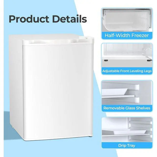 Alt view image 3 of 6 - 2.6 Cu.Ft Mini Fridge with Freezer, Freestanding Compact Refrigerator with Reversible Door & 7-Speed Thermostat, Small Fridge for Office, Apartment, Gameroom (WHITE)