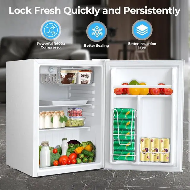 Alt view image 4 of 6 - 2.6 Cu.Ft Mini Fridge with Freezer, Freestanding Compact Refrigerator with Reversible Door & 7-Speed Thermostat, Small Fridge for Office, Apartment, Gameroom (WHITE)