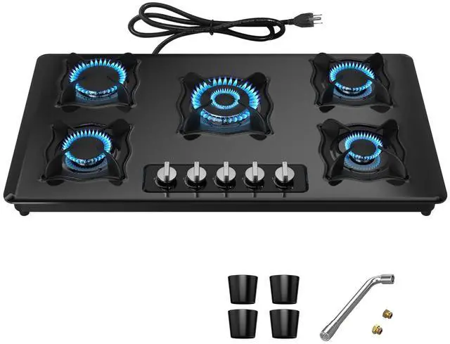 Main image of Gas Cooktop 36 Inch, 5 Burner Gas Stove Top Built-in Propane Stove Stainless Steel, NG/LPG Dual Fuel Auto Ignition Propane Cooktop, Thermocouple Protection