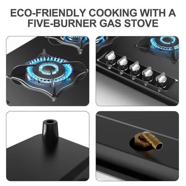 Alt view image 7 of 7 - Gas Cooktop 36 Inch, 5 Burner Gas Stove Top Built-in Propane Stove Stainless Steel, NG/LPG Dual Fuel Auto Ignition Propane Cooktop, Thermocouple Protection